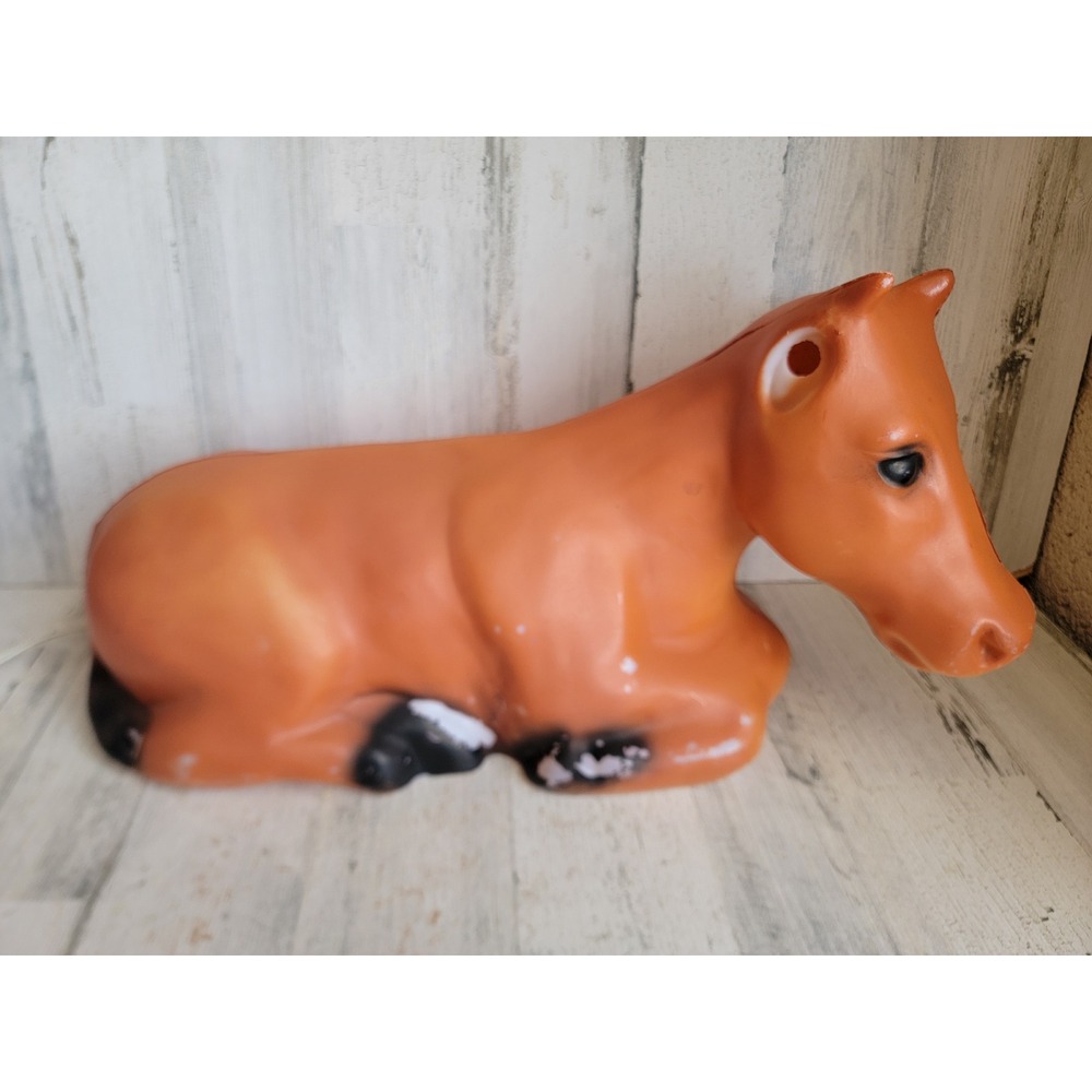 Vintage brown cow blow mold calf nativity scene Xmas home decor